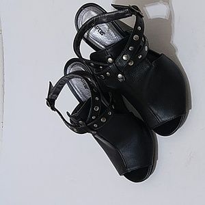 Apt. 9  Peep Toe Black Studded Wedge